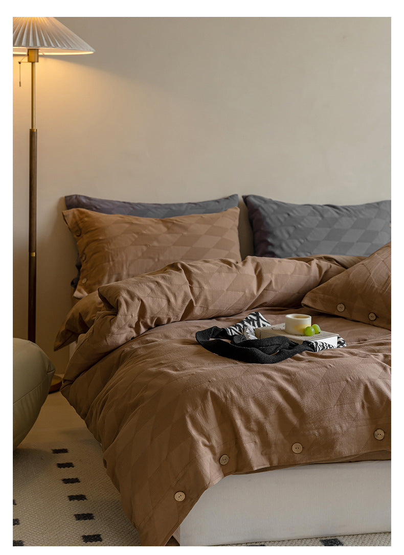 Textured Embossed Double Layer Soft Gauze Washed Satin Cotton Jacquard Four-Piece Set